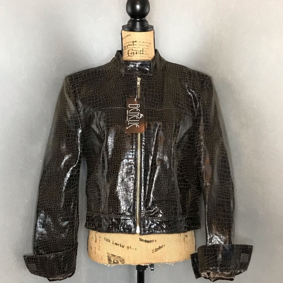 Benelle Chocolate Leather Jacket w/Caramel Details - Picture 1 of 8